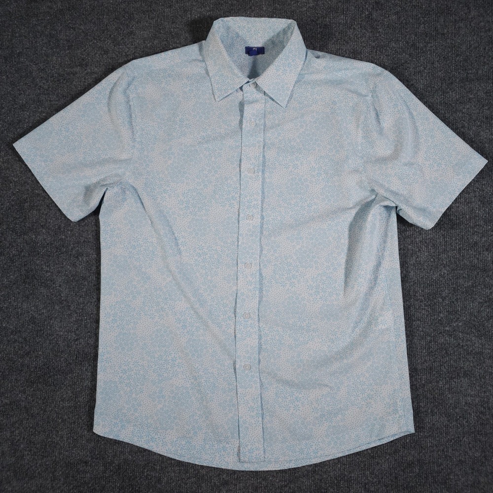 FootJoy Golf Shirt Men Sz Medium Short Sleeve Floral Light Blue Casual Button Up